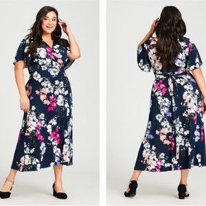 Avenue Navy Floral Short Sleeve Print Wrap Dress -  Size 22-24 - New with Tags